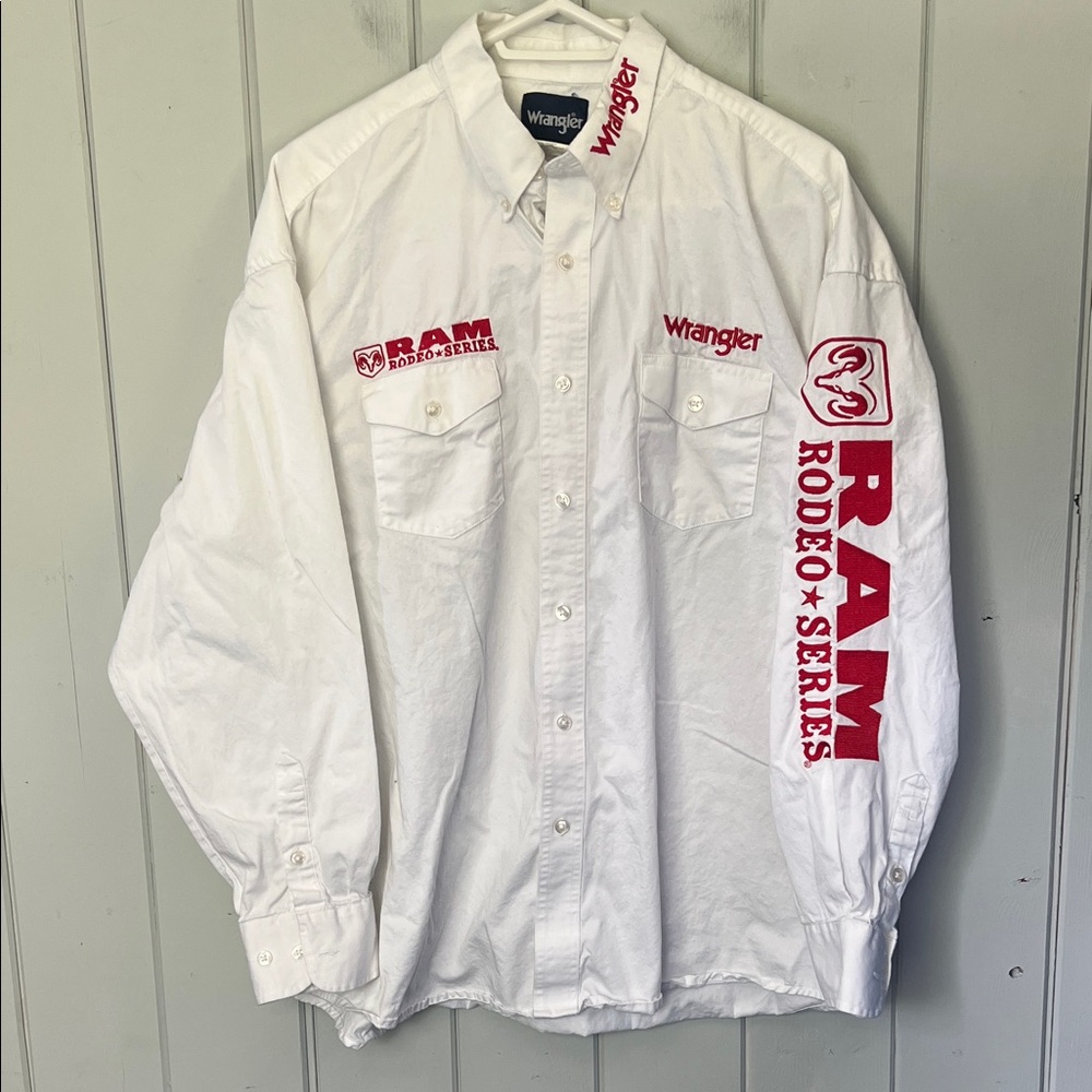 Wrangler Mens Logo Shirt Dodge Ram Long Sleeve Button-Down White Shirt Size XXL